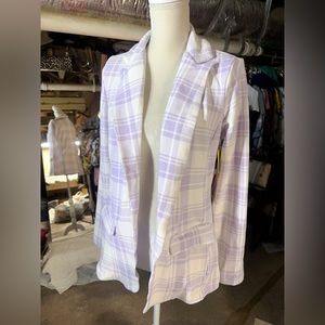 Coco & Shay lightweight purple white jacket long sleeve plaid pattern silky NWT